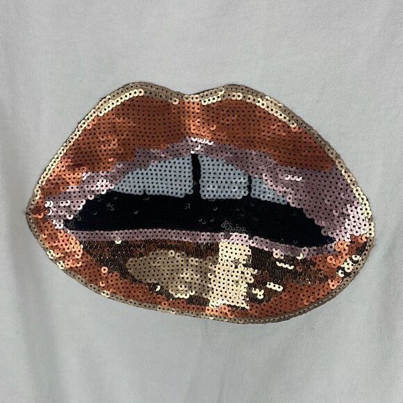 Wild Honey Sequined Lips Short Sleeve Oversized Sweatshirt M - Picture 2 of 8